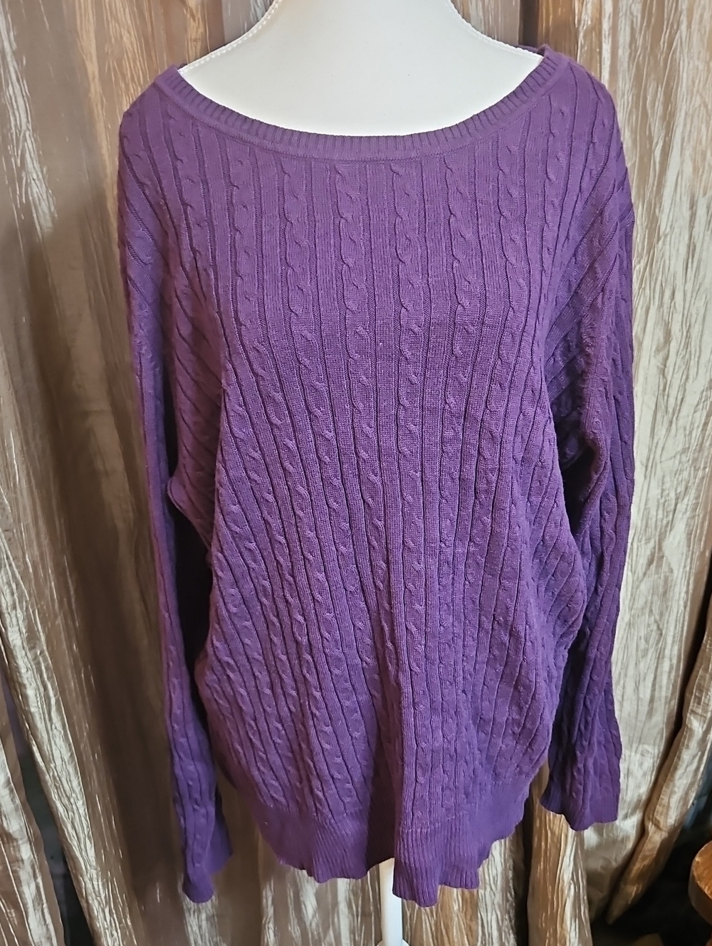Laura Scott Purple Cable-Knit Scoop Neck Sweater